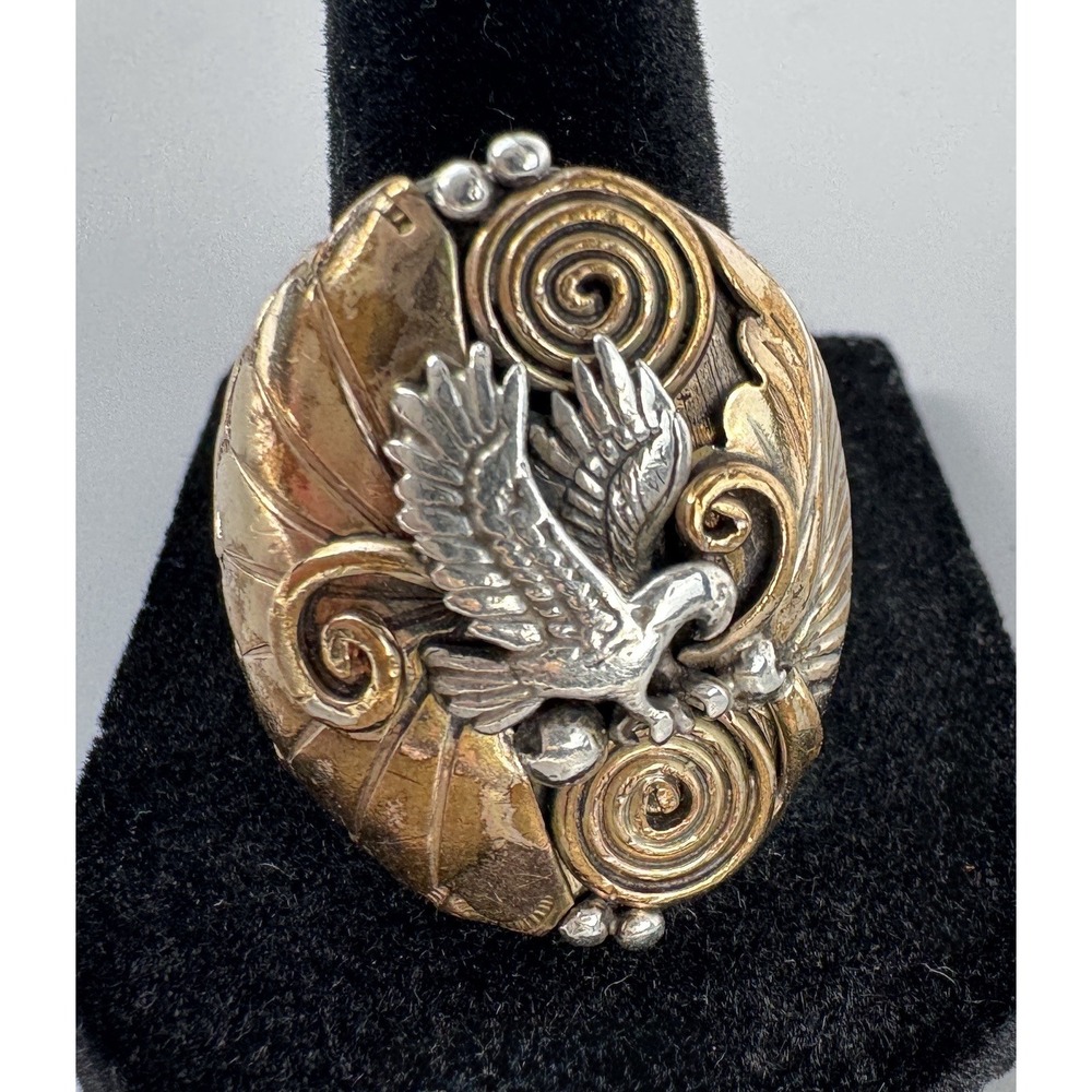 Ray Yazzie Navajo Sterling Silver Eagle Ring Signed Size 11.75 23.1g